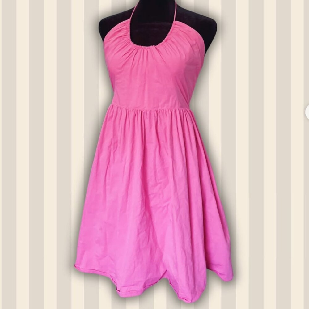 Second Hand MNG pink halter dress — flowy bubble hem silhouette - Size: Large